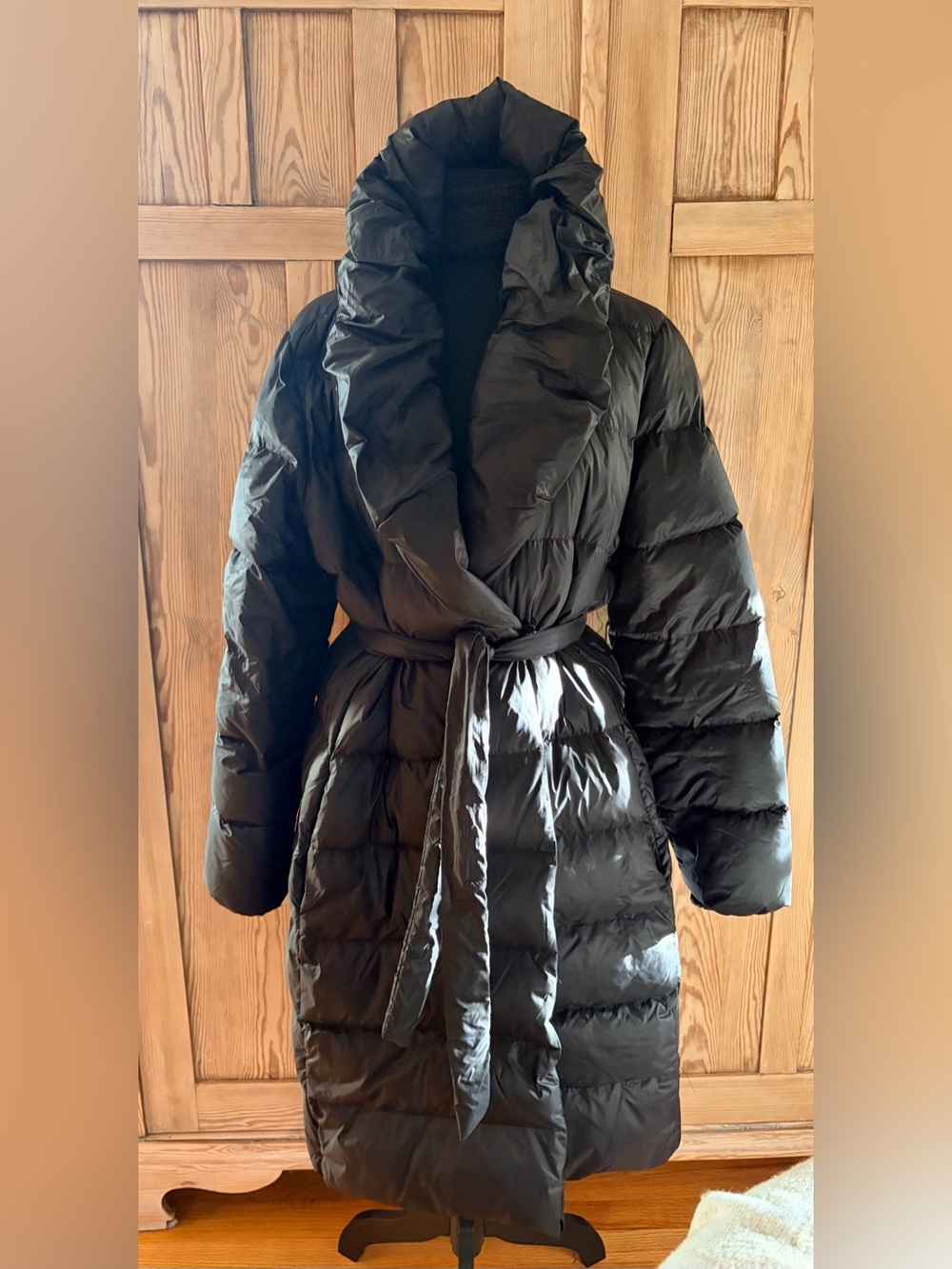 Ralph Lauren Black Belted Shawl-Collar Puffer Coat